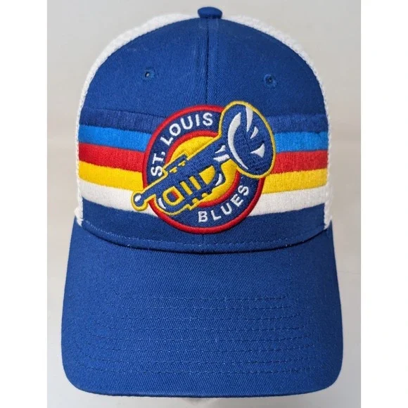 St Louis Blues Snapback Trucker Hat Cap Mesh Trumpet Logo Vintage Hockey Retro - Picture 1 of 7